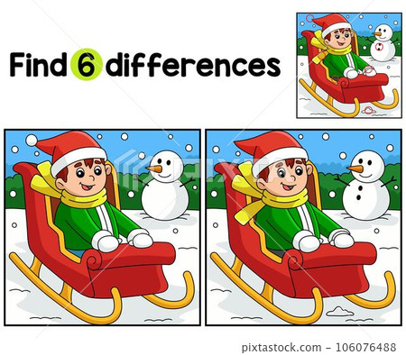 Christmas Boy Riding Sleigh Find The Differences 106076488
