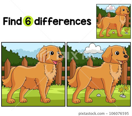 Golden Retriever Dog Find The Differences Golden Retriever Dog Find The Differences 106076595