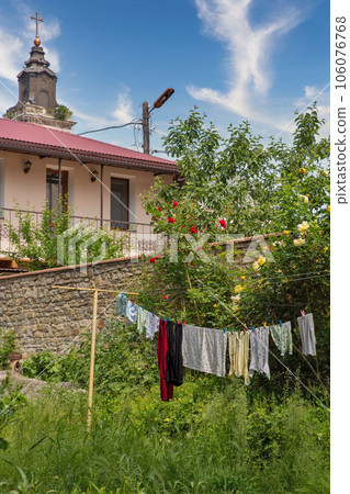 Linen drying in Kamianets-Podilskyi, Ukraine. 106076768