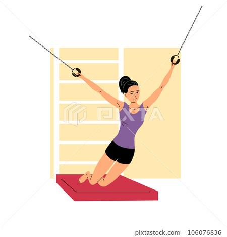 The girl stretches the muscles on training apparatus The girl stretches the muscles on training apparatus 106076836