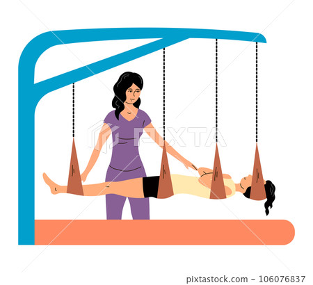 The girl stretches her body on training apparatus The girl stretches her body on training apparatus 106076837