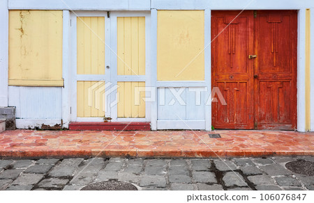 Street view of a colorful facade, architecture background, Guayaquil, Ecuador. Street view of a colorful facade, architecture background, Guayaquil, Ecuador. 106076847