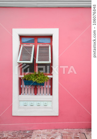 Street view of a colorful facade, architecture background, Guayaquil, Ecuador. 106076848