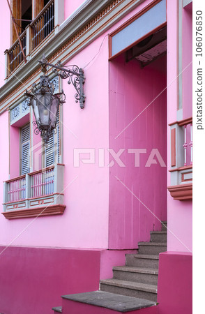 Street view of a colorful facade, architecture background, Guayaquil, Ecuador. Street view of a colorful facade, architecture background, Guayaquil, Ecuador. 106076850