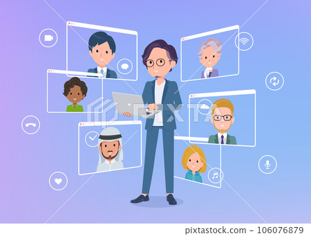 一組使用筆記本電腦進行在線交流的商人 106076879