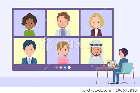 一組與多人進行視頻聊天的商人 106076880