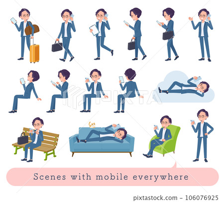 A set of business men who use smartphones in various scenes A set of business men who use smartphones in various scenes 106076925