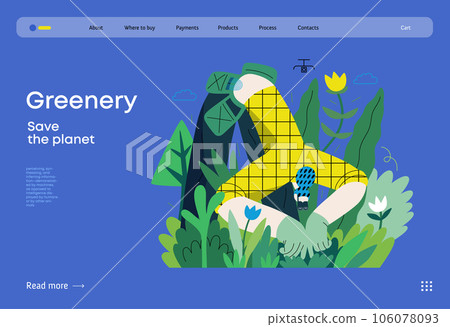 Greenery, ecology -modern flat vector concept illustration of a female gardener carrying the plants. Metaphor of environmental sustainability and protection, closeness to nature 106078093