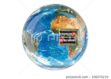Earth Globe with batteries inside. Renewable energy concept. 3D rendering 106078210