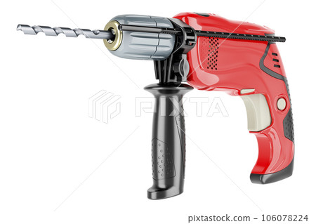 Electric drill with drill bit, 3D rendering 106078224