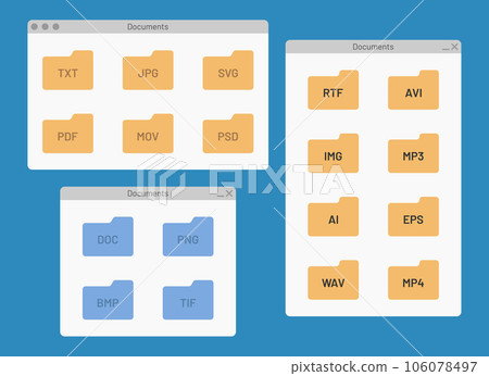 desktop interface window with folders file format document shape icon isolated simple ui vector flat illustration 106078497