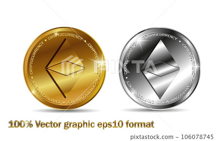 Golden end silver ethereum coin. Crypto currency blockchain coin ethereum symbol isolated on white background. Realistic vector illustration Golden end silver ethereum coin. Crypto currency blockchain coin ethereum symbol isolated on white background. Realistic vector illustration 106078745