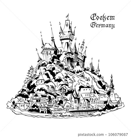 Vector Cochem with Reichsburg castle, Germany Vector Cochem with Reichsburg castle, Germany 106079087