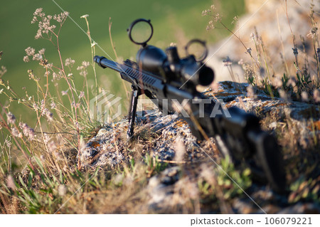 sniper rifle with bipod on combat position sniper rifle with bipod on combat position 106079221