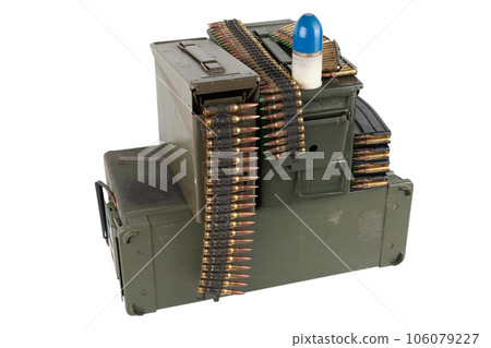 Ammunition belt with cartridges in ammunition boxes Ammunition belt with cartridges in ammunition boxes 106079227