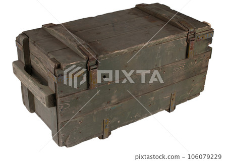 Army ammunition wooden crate. Text in russian - type of ammunition, projectile caliber, projectile type, number of pieces and weight. Army ammunition wooden crate. Text in russian - type of ammunition, projectile caliber, projectile type, number of pieces and weight. 106079229