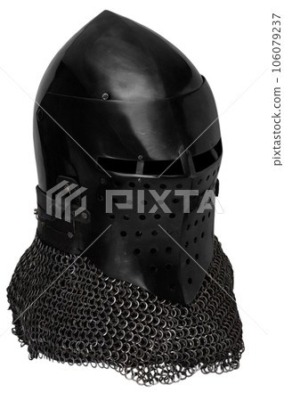 Black knight helmet isolated on white. Black knight helmet isolated on white. 106079237
