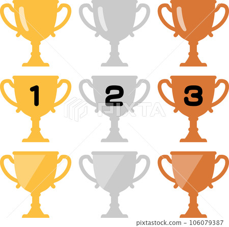 Gold, silver and bronze trophy icon set Gold, silver and bronze trophy icon set 106079387