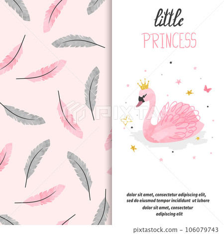 Birthday card design for little girl. Vector illustration of cute princess swan Birthday card design for little girl. Vector illustration of cute princess swan 106079743