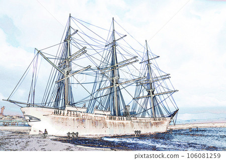 Pastel style "Bakumatsu Warship Kaiyo Maru Memorial Museum Hokkaido" Illustration Image 106081259