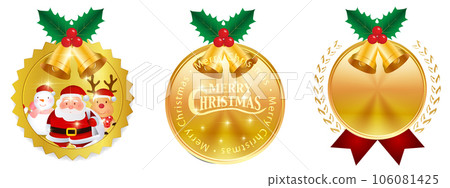 Christmas medal gold holly icon 106081425