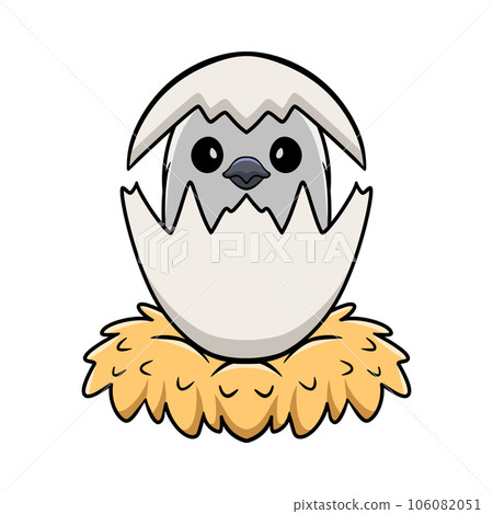 Cute black crested titmouse cartoon inside from egg 106082051