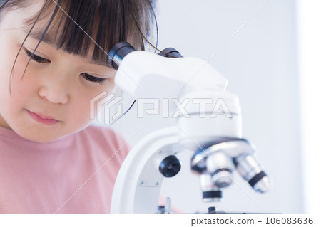 Elementary school girl studying with a microscope Elementary school girl studying with a microscope 106083636