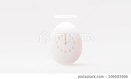 Egg that looks like an clock with Halo on its head or an angel. Minimal idea concept. Egg that looks like an clock with Halo on its head or an angel. Minimal idea concept. 106083906