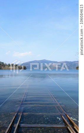 Railroad track on the bottom of the lake 106084615