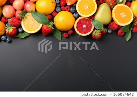 top view on fruits rich in vitamins copy space background. healthy concept. Generative AI 106084648