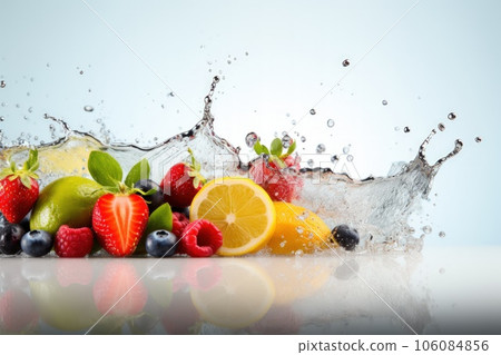 Healthy eco organic vegan fruits decoration canvas background with copy space. Marketing eco promotion design. AI Generative Healthy eco organic vegan fruits decoration canvas background with copy space. Marketing eco promotion design. AI Generative 106084856