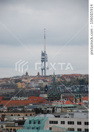 Vertical aerial view of the historic buildings in the Old Town of Prague, Czech Republic 106085914