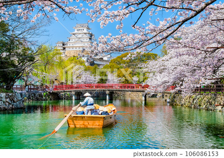 櫻花盛開的姬路城～白見橋和日本船～ 106086153