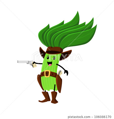 Cartoon spinach vegetable cowboy and ranger, sheriff, robber and bandit character. Funny vector courageous western green personage wear hat, belt and boots aiming with gun. Isolated fantasy food Cartoon spinach vegetable cowboy and ranger, sheriff, robber and bandit character. Funny vector courageous western green personage wear hat, belt and boots aiming with gun. Isolated fantasy food 106086170