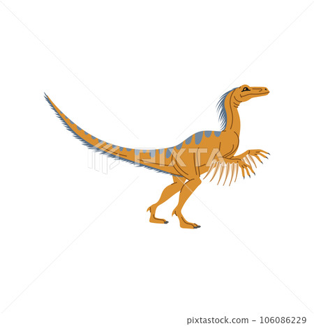 Oviraptor bipedal dinosaur of Cretaceous period. Dinosaur isolated brown cartoon animal, T-rex theropod dino extinct dino cute character. Vector tyrant lizard Oviraptor bipedal dinosaur of Cretaceous period. Dinosaur isolated brown cartoon animal, T-rex theropod dino extinct dino cute character. Vector tyrant lizard 106086229
