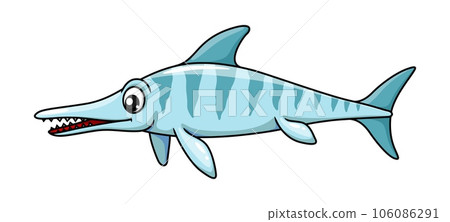 Cartoon ichthyosaurus dinosaur character. Isolated vector large extinct marine reptile from Early Triassic to Late Cretaceous period. Stenopterygius quadriscissus swimming ocean wildlife creature Cartoon ichthyosaurus dinosaur character. Isolated vector large extinct marine reptile from Early Triassic to Late Cretaceous period. Stenopterygius quadriscissus swimming ocean wildlife creature 106086291
