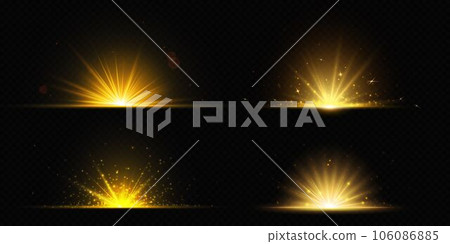 Gold explode shine light of sun ray effect vector 106086885
