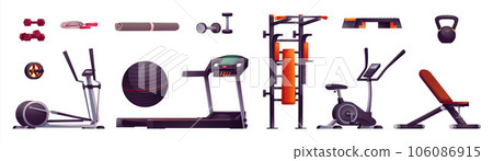 Sports equipment for gym - cartoon vector set Sports equipment for gym - cartoon vector set 106086915