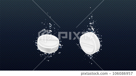Effervescent pills falling in water Effervescent pills falling in water 106086957