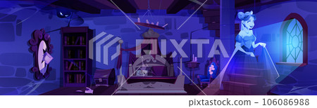 Abandoned old castle bedroom with princess ghost 106086988