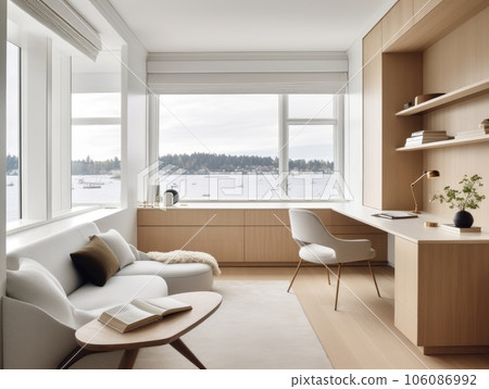 Stylish room interior with modern comfortable workplace. Generative AI 106086992
