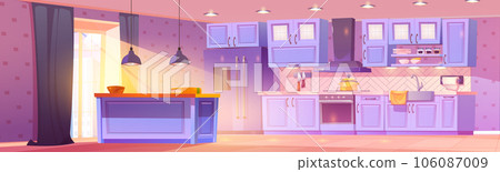 Cartoon kitchen interior - clean light cuisine 106087009