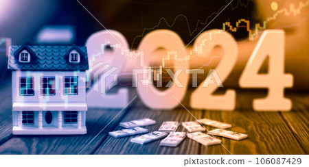 The idea of investing money in 2024, the girl chooses a house. The idea of investing money in 2024, the girl chooses a house. 106087429