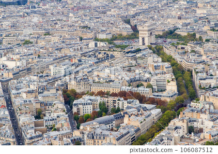 Arc de Triomphe seen from the top observation deck of the Eiffel Tower (France-Paris) 106087512