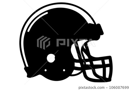 Line drawing illustration of an american football helmet, Black and white football helmet line drawing,Football helmet sport icon symbols. 106087699