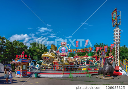 Amusement town Luna park in Odessa, Ukraine 106087825