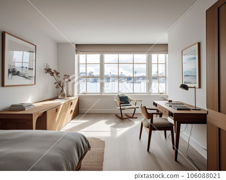 Stylish room interior with modern comfortable workplace. Generative AI 106088021