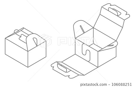Closed cake box and open cake box solid line drawing illustration material 106088251