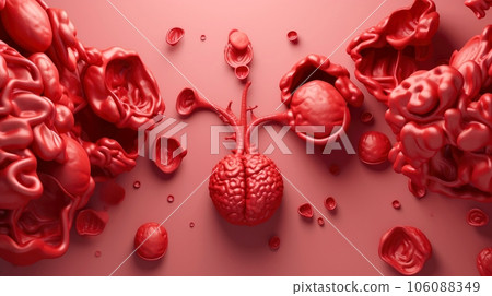 3D illustration mockup of the human organ system, Anatomy, Nervous, circulatory, digestive, excretory, urinary,and bone systems. Medical education concept, Generative AI illustration 106088349