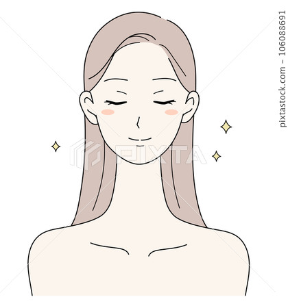 Illustration of a long-haired woman with beautiful hair closing her eyes 106088691